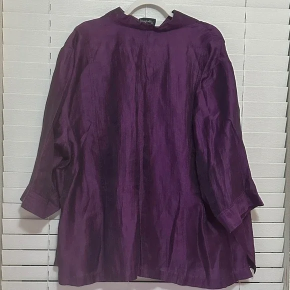 Maggie Barnes Purple Linen Blend Crinkle Button Up Blouse Plus Size 4X 30/32W - Picture 2 of 3